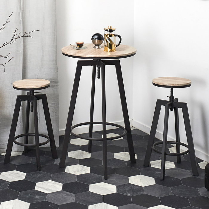 Home Deco Factory Juego De Mesa Con 2 Taburetes Industriel d.64 cm; h.93 cm; d.43 cm; h.71 cm