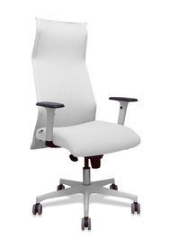 Sillón Albacete con mecanismo Sincro tapizada con Tela color Blanco. Equipado con Base poliamida blanca, Brazos 1D y Ruedas 65 mm parqué