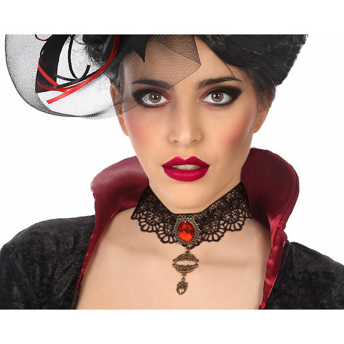 Atosa Collar de Encaje Negro con Gema Roja para Mujer Adulto