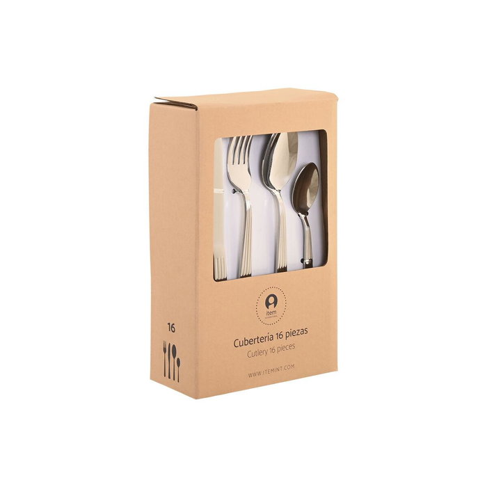 DKD Home Decor Cubertería Acero Inoxidable Plateado Set de 16 Piezas 7x24x15 cm Apto para Lavavajillas