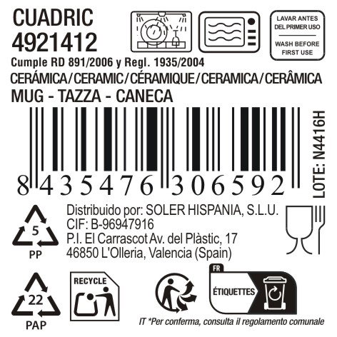 Inde Mug 320 cc "Cuadric" Diseño Cuadros (18 Unidades)