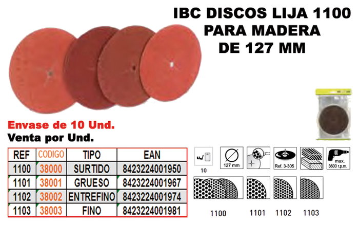 IBC FINSTOCK1-103 Discos de Lija 127 mm para Madera Finos IBC FINSTOCK1-103 Discos de Lija 127 mm para Madera Finos