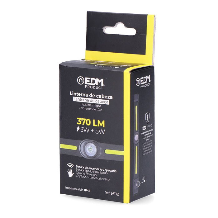 Edm Linterna de Cabeza LED Recargable 3W + 5W Frontal con Sensor de Distancia