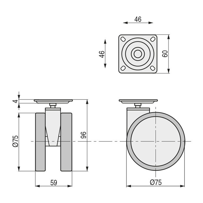 Q&Q Rueda Giratoria H96 Ø75mm Blanco Con Freno Q&Q Rueda Giratoria H96 Ø75mm Blanco Con Freno