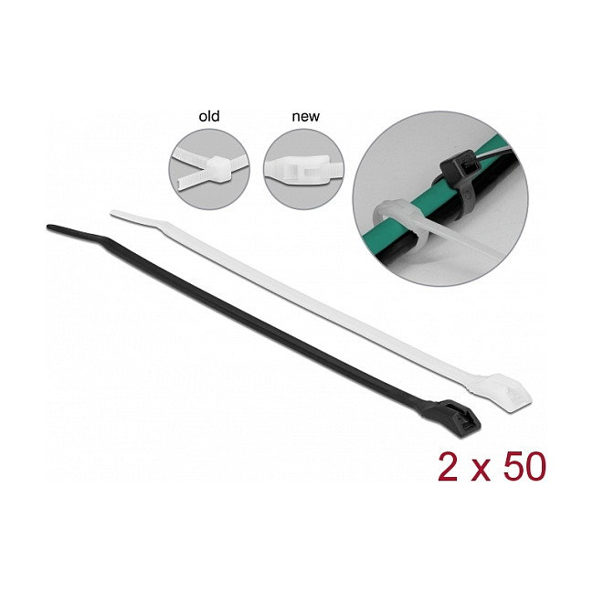 DeLOCK Brida para cables con cabeza plana 370 x 7,6 mm, 100 unidades