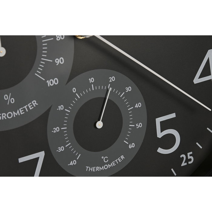 DKD Home Decor Set de 2 Relojes de Pared con Termómetro e Higrómetro, PVC, Negro/Gris