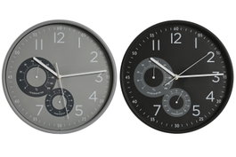 DKD Home Decor Set de 2 Relojes de Pared con Termómetro e Higrómetro, PVC, Negro/Gris