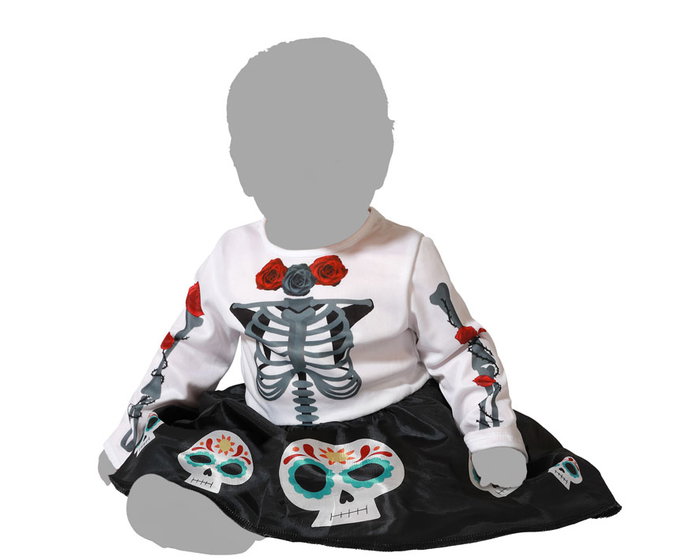 DisFracesOnline Disfraz Vestido Esqueleto Mexicano Bebé Niña 24 Meses, Blanco