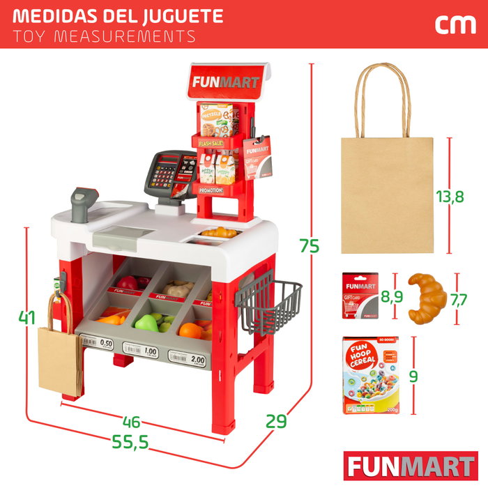 FUNMART Supermercado de juguete con accesorios, luz y sonidos