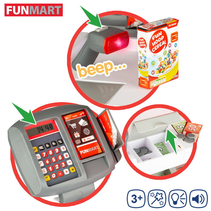 FUNMART Supermercado de juguete con accesorios, luz y sonidos