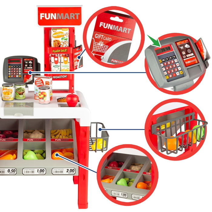 FUNMART Supermercado de juguete con accesorios, luz y sonidos