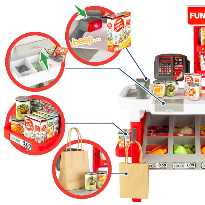 FUNMART Supermercado de juguete con accesorios, luz y sonidos