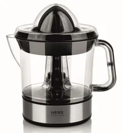 Haeger Perfect Juice Exprimidor de Cítricos Eléctrico 25W con Filtro de Pulpa Ajustable, Jarra 0.7L, 2 Conos, Color Negro