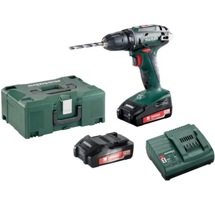 Metabo BS 18 Taladro Atornillador 18V, 2 baterías 1.5Ah Li-Power, Cargador SC 60 Plus y Maletín Metabo BS 18 Taladro Atornillador 18V, 2 baterías 1.5Ah Li-Power, Cargador SC 60 Plus y Maletín