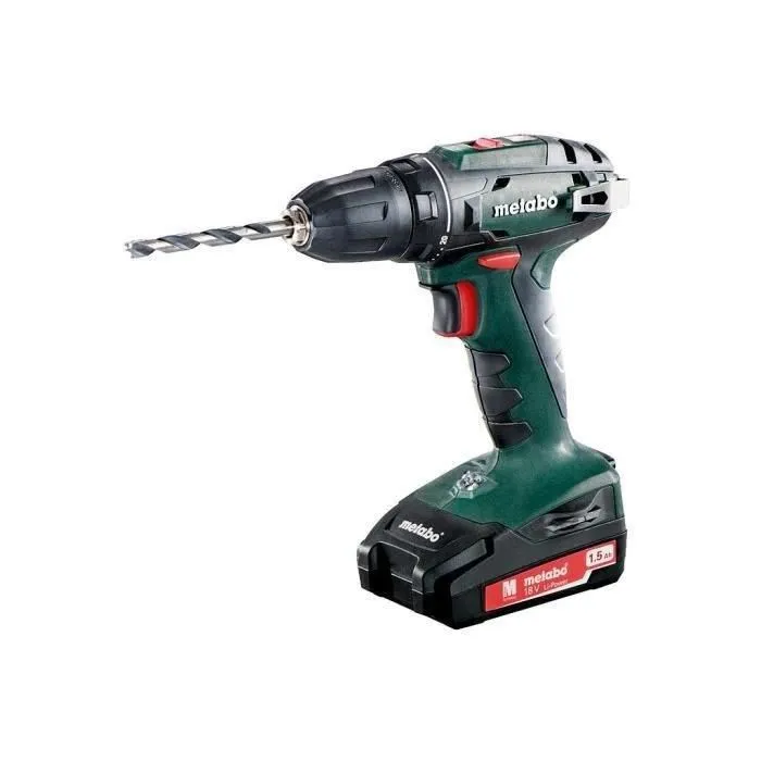 Metabo BS 18 Taladro Atornillador 18V, 2 baterías 1.5Ah Li-Power, Cargador SC 60 Plus y Maletín Metabo BS 18 Taladro Atornillador 18V, 2 baterías 1.5Ah Li-Power, Cargador SC 60 Plus y Maletín