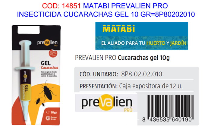 MATABI Prevalien Pro Insecticida Cucarachas Gel 10 g MATABI Prevalien Pro Insecticida Cucarachas Gel 10 g