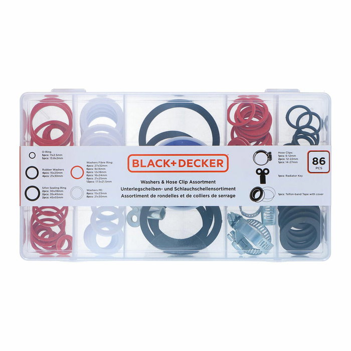 Black+Decker Surtido de juntas, arandelas y abrazaderas, 86 piezas Black+Decker Surtido de juntas, arandelas y abrazaderas, 86 piezas