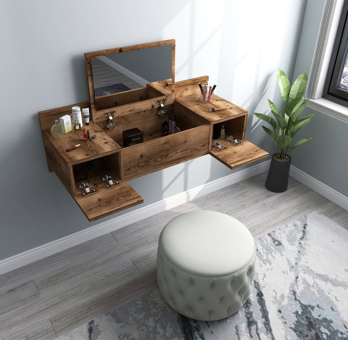 Hanah Home Mesa de Maquillaje Lydia 100x33x39.1 cm | Espejo Incluido | Fijación Pared