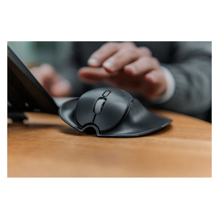 BakkerElkhuizen HandShoeMouse Shift Medium Ratón Ergonómico Inalámbrico Bluetooth Ambidiestro Óptico 1000 DPI Negro para Oficina