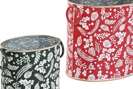 DKD Home Decor Caja Navidad Tradicional Verde Rojo Set de 3 Metal 19.5 x 24 x 28.5 cm