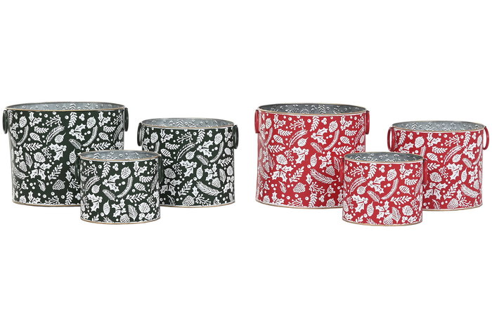 DKD Home Decor Caja Navidad Tradicional Verde Rojo Set de 3 Metal 19.5 x 24 x 28.5 cm