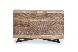 Giner y Colomer Aparador Madera de Acacia y Metal Natural 140 cm 3 Puertas 3 Cajones