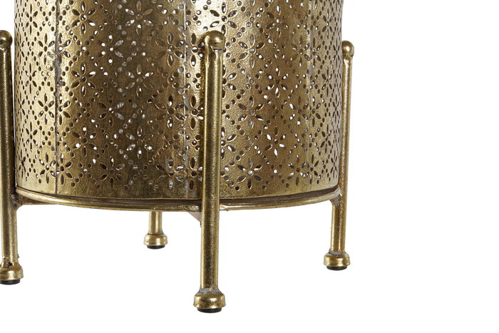 DKD Home Decor Portavelas Oriental Metal y Cristal Dorado 19 x 24.5 x 19 cm
