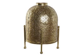 DKD Home Decor Portavelas Oriental Metal y Cristal Dorado 19 x 24.5 x 19 cm