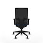 Silla de oficina Horna con mecanismo Sincro tapizada con Similpiel color Azul marino y malla color Negro. Equipada con lumbar 1D, Brazos 1D y Ruedas 65 mm parqué