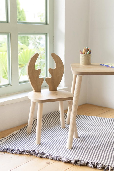 Hanah Home Silla Infantil Deer - Marrón, 100% MDF y Patas de Madera de Haya, Cómoda y Segura para Niños, 30x30x25 cm