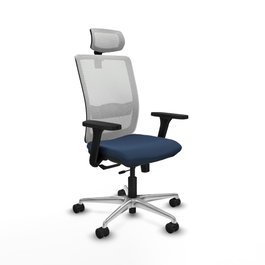 PIQUERAS Y CRESPO Silla de oficina Haches con mecanismo Sincro/Traslack, Azul marino y Blanco
