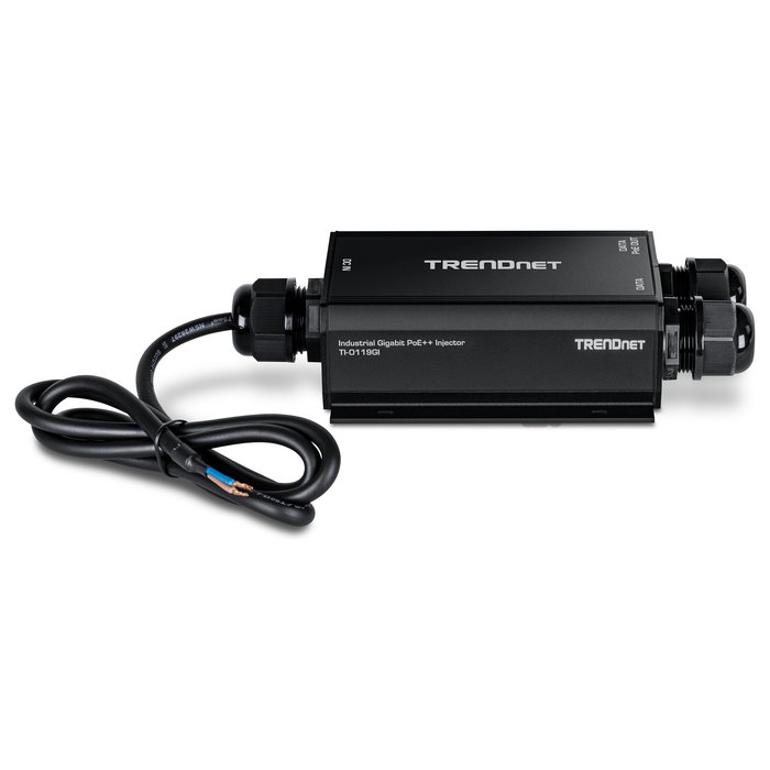 TRENDnet TI-O119GI Inyector PoE++ Gigabit para Exterior IP67, Negro, 10/100/1000 Mbit/s, IEEE 802.3bt, 95W, 24-57V, 2 Puertos RJ-45