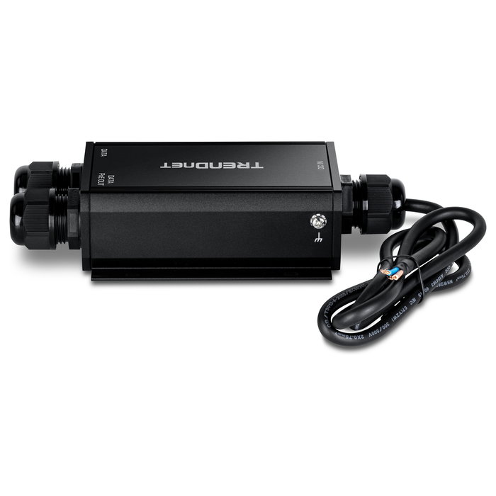 TRENDnet TI-O119GI Inyector PoE++ Gigabit para Exterior IP67, Negro, 10/100/1000 Mbit/s, IEEE 802.3bt, 95W, 24-57V, 2 Puertos RJ-45