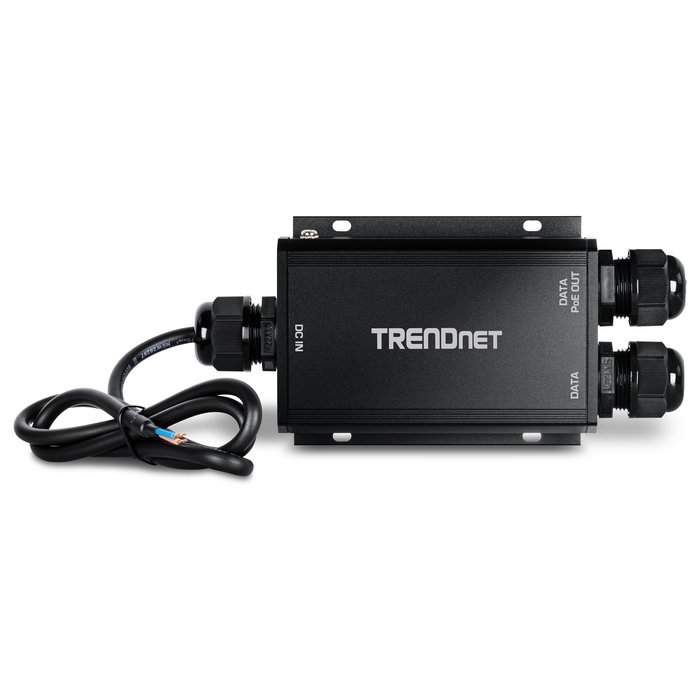 TRENDnet TI-O119GI Inyector PoE++ Gigabit para Exterior IP67, Negro, 10/100/1000 Mbit/s, IEEE 802.3bt, 95W, 24-57V, 2 Puertos RJ-45