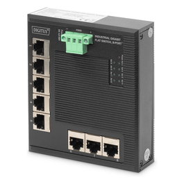 Digitus Conmutador Ethernet Industrial No Gestionado, 8 Puertos Gigabit (10/100/1000), Montaje Plano en Pared/Rail DIN, IP40, Full Duplex, Metal, para -40 a 85 °C