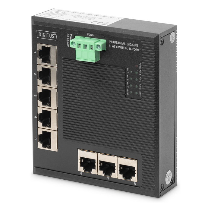 Digitus Conmutador Ethernet Industrial No Gestionado, 8 Puertos Gigabit (10/100/1000), Montaje Plano en Pared/Rail DIN, IP40, Full Duplex, Metal, para -40 a 85 °C Digitus Conmutador Ethernet Industrial No Gestionado, 8 Puertos Gigabit (10/100/1000), Montaje Plano en Pared/Rail DIN, IP40, Full Duplex, Metal, para -40 a 85 °C