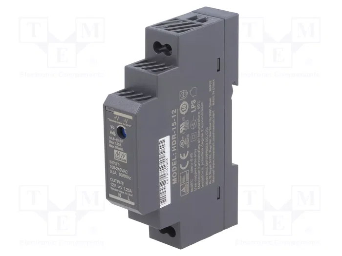 MEAN WELL HDR-15-12 Alimentador de impulso 15W 12V para carril DIN MEAN WELL HDR-15-12 Alimentador de impulso 15W 12V para carril DIN