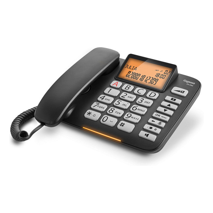 Gigaset DL580 Teléfono Analógico con Cable, Altavoz, 99 Entradas, Identificador de Llamadas, Negro