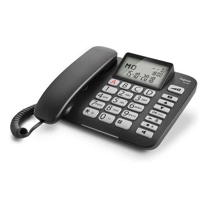 Gigaset DL580 Teléfono Analógico con Cable, Altavoz, 99 Entradas, Identificador de Llamadas, Negro