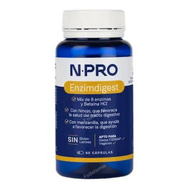 NPRO Enzimdigest 60 Cápsulas - Complemento Digestivo con Enzimas Vegetales y Betaína HCI para Asimilación de Nutrientes y Equilibrio del pH
