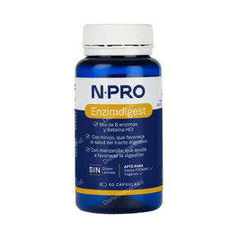 NPRO Enzimdigest 60 Cápsulas - Complemento Digestivo con Enzimas Vegetales y Betaína HCI para Asimilación de Nutrientes y Equilibrio del pH