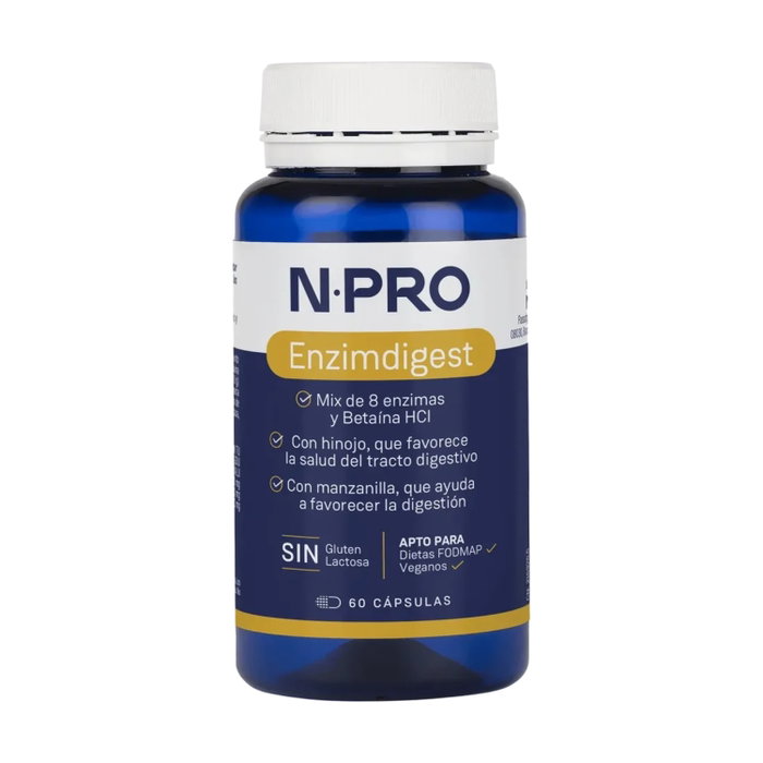 NPro NPRO ENZIMDIGEST 60 Cápsulas - Complemento Alimenticio con Enzimas y Betaína HCl para la Digestión de Carbohidratos, Grasas y Proteínas NPro NPRO ENZIMDIGEST 60 Cápsulas - Complemento Alimenticio con Enzimas y Betaína HCl para la Digestión de Carbohidratos, Grasas y Proteínas