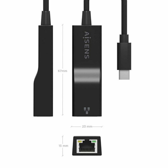 Aisens Conversor USB-C a Ethernet Gigabit 10/100/1000 Mbps A109-0765, Negro