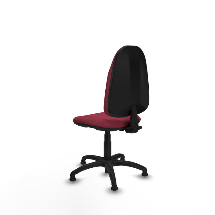 Silla de oficina Algarra con mecanismo Contacto permanente básico tapizada con Tela color Granate. Equipada con Base poliamida negra, Sin brazosy Topes