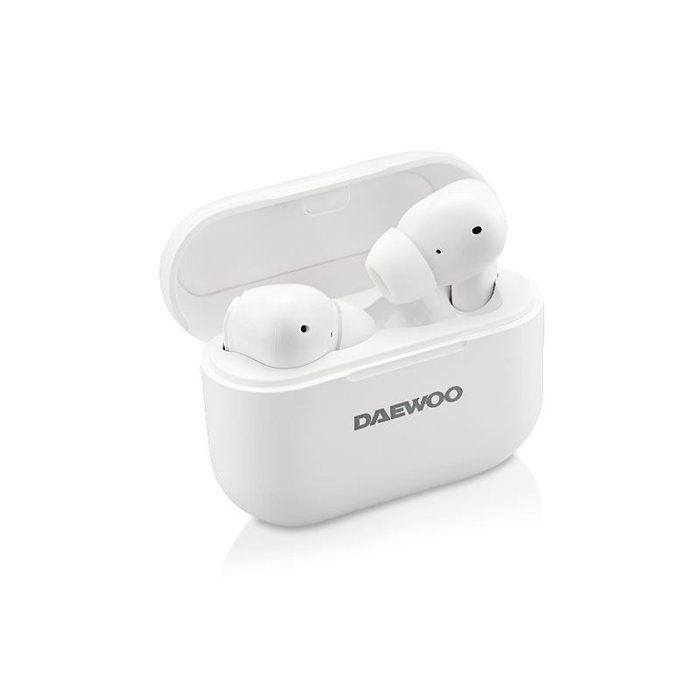 DAEWOO TWS Auriculares Bluetooth 5.3 Blanco con Cancelación Activa de Ruido y Micrófono para Llamadas, Batería 40 mAh/500 mAh
