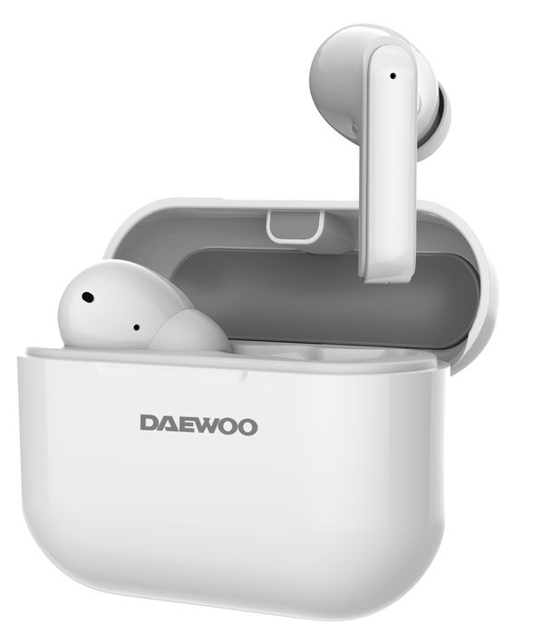 DAEWOO TWS Auriculares Bluetooth 5.3 Blanco con Cancelación Activa de Ruido y Micrófono para Llamadas, Batería 40 mAh/500 mAh