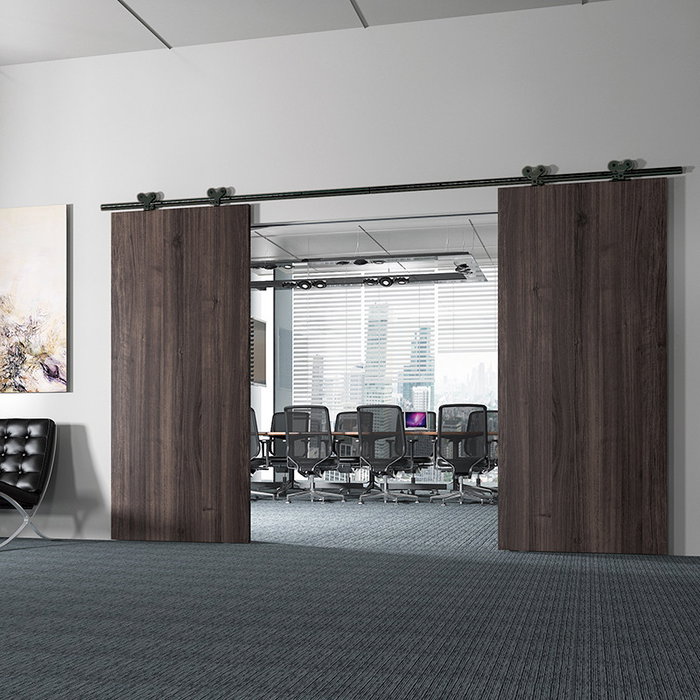 HERRAJES ALK Kit Herrajes Puerta Corredera Madera Suspendida Venus 2,5M Guía Aluminio 80kg Cierre Amortiguado Acabado Plata