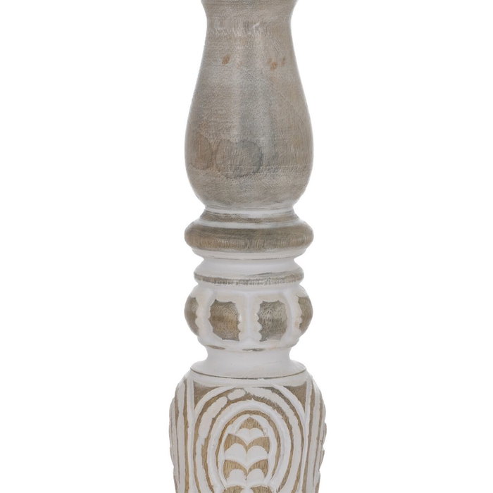 Candelabro Blanco Natural Hierro Madera de mango 14 x 14 x 38 cm