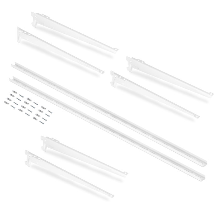 Emuca Kit para 3 estantes con sopores y perfiles de fijación a pared Jagmet, longitud 380mm, Acero, Pintado blanco Emuca Kit para 3 estantes con sopores y perfiles de fijación a pared Jagmet, longitud 380mm, Acero, Pintado blanco