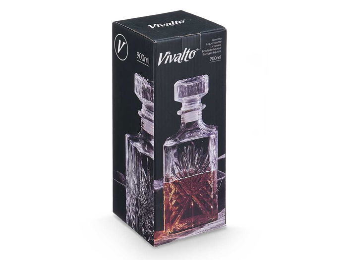 Vivalto Licorera Tallada Rombos 900 ml 9 x 23.5 x 9 cm Vidrio Transparente (Set de 12)